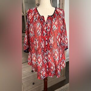 Daniel Rainn red Batik print button front top-2x